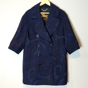 Burberry Navy Blue Paisley Double-Breasted Coat